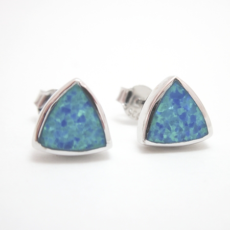 Small Opal Triangle Studs in Sterling Silver - Click Image to Close